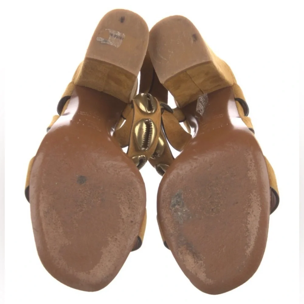 Etro Suede Cowrie Shell Block Heel Sandals Size 7 womens
